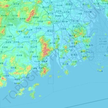 Topografische kaart Jiangmen, hoogte, reliëf