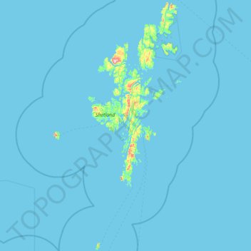 Topografische kaart Shetland Islands, hoogte, reliëf