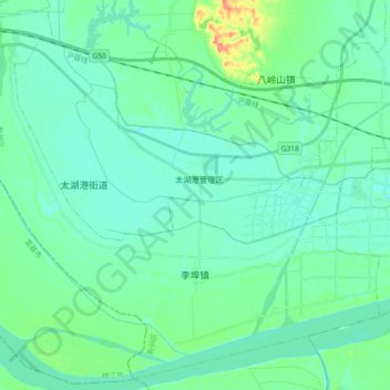 Topografische kaart 李埠镇, hoogte, reliëf