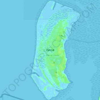 Topografische kaart Rømø, hoogte, reliëf