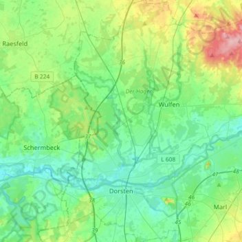 Topografische kaart Dorsten, hoogte, reliëf
