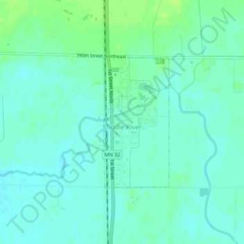 Topografische kaart Middle River, hoogte, reliëf