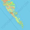 Topografische kaart Area E (Moresby Island), hoogte, reliëf