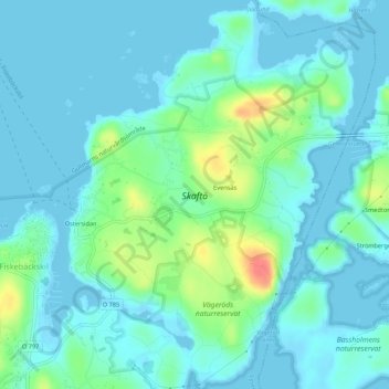 Topografische kaart Skaftö, hoogte, reliëf