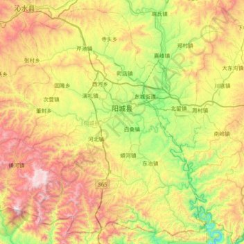 Topografische kaart 阳城县, hoogte, reliëf