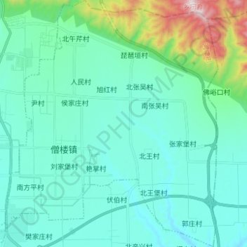 Topografische kaart 僧楼镇, hoogte, reliëf