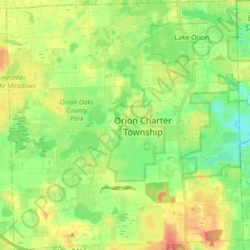 Topografische kaart Orion Charter Township, hoogte, reliëf