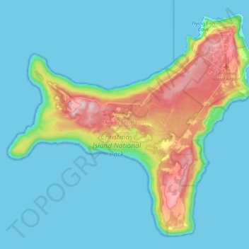Topografische kaart Christmas Island, hoogte, reliëf