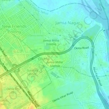 Topografische kaart Jamia Millia Islamia, hoogte, reliëf