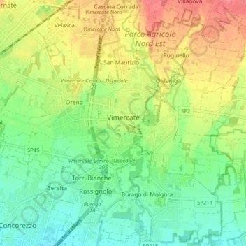 Topografische kaart Vimercate, hoogte, reliëf
