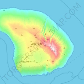 Topografische kaart Lānaʻi, hoogte, reliëf