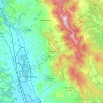 Topografische kaart Guardea, hoogte, reliëf