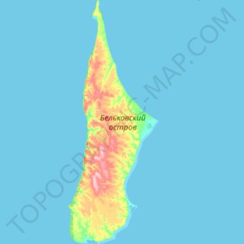 Topografische kaart Belkovsky Island, hoogte, reliëf