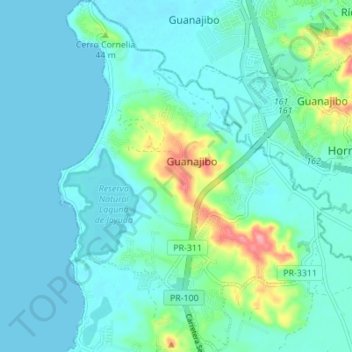 Topografische kaart Guanajibo, hoogte, reliëf