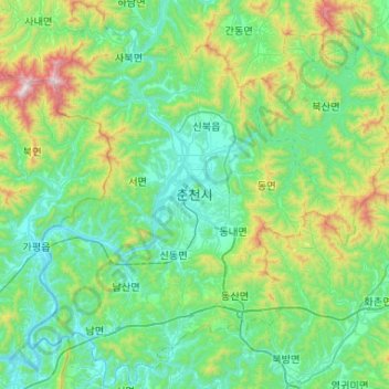 Topografische kaart Chuncheon-si, hoogte, reliëf