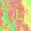 Topografische kaart Area A (Upper Flathead/Elk Valley), hoogte, reliëf