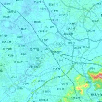 Topografische kaart 常平镇, hoogte, reliëf