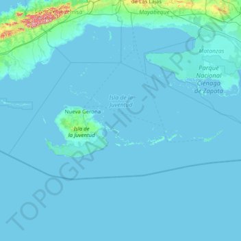 Topografische kaart Isla de la Juventud, hoogte, reliëf