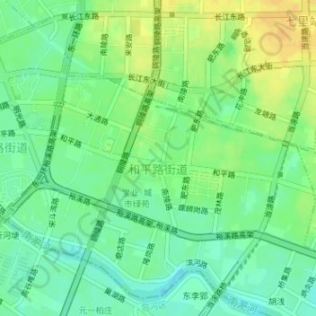 Topografische kaart 和平路街道, hoogte, reliëf