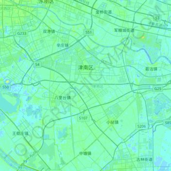 Topografische kaart 津南区, hoogte, reliëf