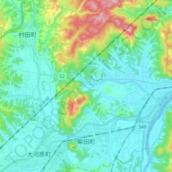 Topografische kaart 柴田町, hoogte, reliëf