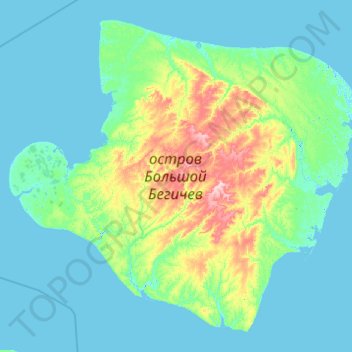 Topografische kaart Bolshoy Begichev Island, hoogte, reliëf