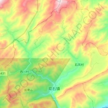 Topografische kaart 双石镇, hoogte, reliëf