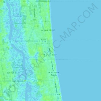 Topografische kaart Neptune Beach, hoogte, reliëf
