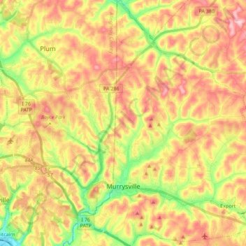 Topografische kaart Murrysville, hoogte, reliëf