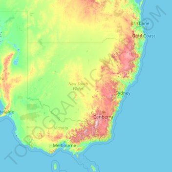 Topografische kaart Nieuw-Zuid-Wales, hoogte, reliëf