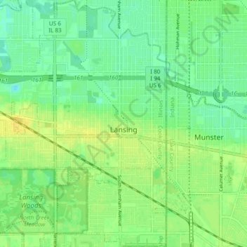 Topografische kaart Lansing, hoogte, reliëf