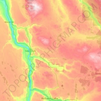 Topografische kaart Area D (Commodore Heights/McLeese Lake), hoogte, reliëf