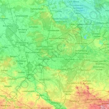 Topografische kaart Schwarze Elster, hoogte, reliëf