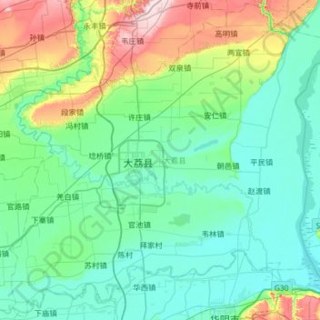 Topografische kaart 大荔县, hoogte, reliëf