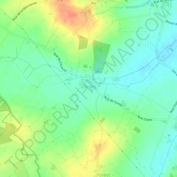 Topografische kaart Cordes, hoogte, reliëf