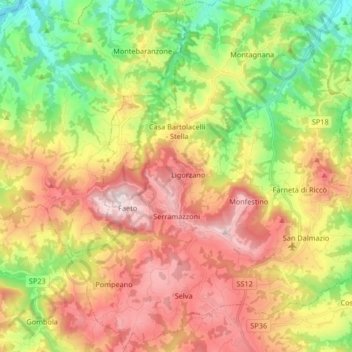 Topografische kaart Serramazzoni, hoogte, reliëf