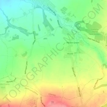 Topografische kaart Heskin, hoogte, reliëf