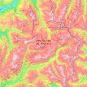Topografische kaart Parc national de la Vanoise (cœur), hoogte, reliëf