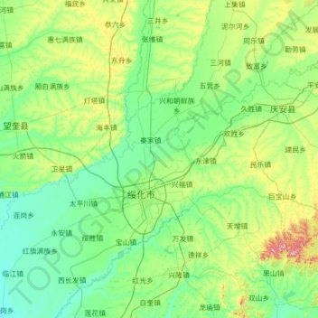Topografische kaart 北林区, hoogte, reliëf