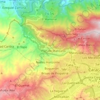 Topografische kaart Parroquia Sucre, hoogte, reliëf