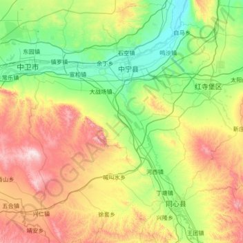 Topografische kaart 中宁县, hoogte, reliëf