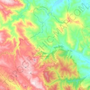 Topografische kaart Umbriatico, hoogte, reliëf