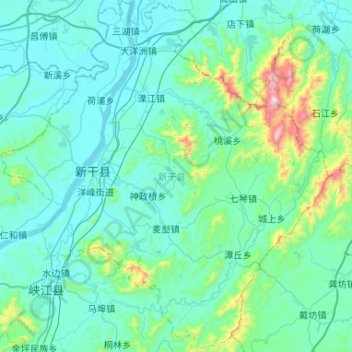 Topografische kaart 新干县, hoogte, reliëf