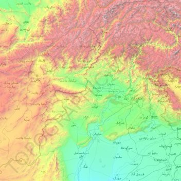 Topografische kaart خیبر پختونخوا, hoogte, reliëf