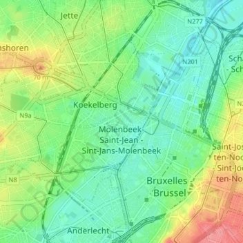 Topografische kaart Sint-Jans-Molenbeek, hoogte, reliëf