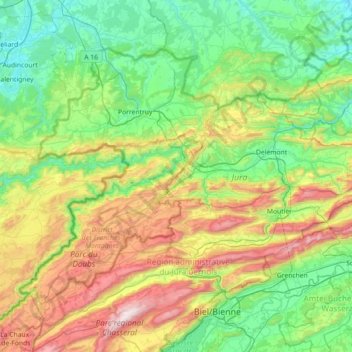 Topografische kaart Jura, hoogte, reliëf