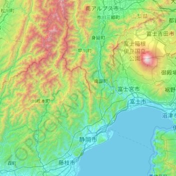 Topografische kaart Shizuoka, hoogte, reliëf