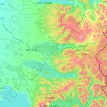 Topografische kaart Puyehue, hoogte, reliëf
