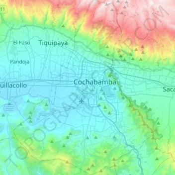 Topografische kaart Cochabamba, hoogte, reliëf