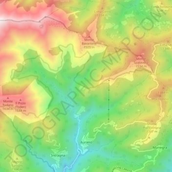 Topografische kaart Aurano, hoogte, reliëf